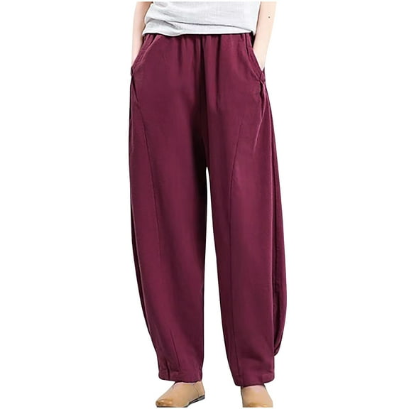 TAGOLD Womens Summer Pants,Women's Summer Printed Five Points Large Size Cotton Linen Pants Casual Pants Shorts