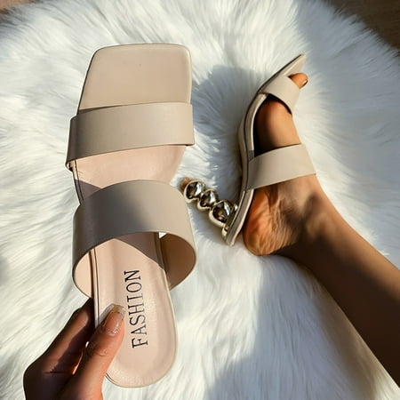 

〖Yilirongyumm〗 Beige 42 Sandals Women Large High Fashion Size Slippers Thick Solid Color Women Heel Sandals Women s Sandals