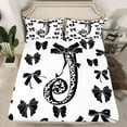 thumbnail image 2 of Feelyou Leopard Print Letter Twin Sheet Sets, Fashion Bowknot Monogrammed J Twin Fitted Sheet, Cool Girl Ribbon Flat Sheet, Luxury Bedroom Decor, 3-Piece, 2 of 7