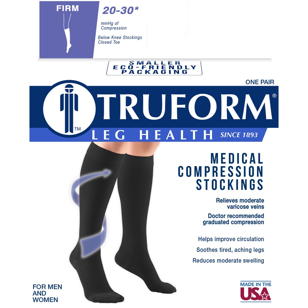 Truform Firm Strength Compression Socks, Knee High, Closed Toe, Black