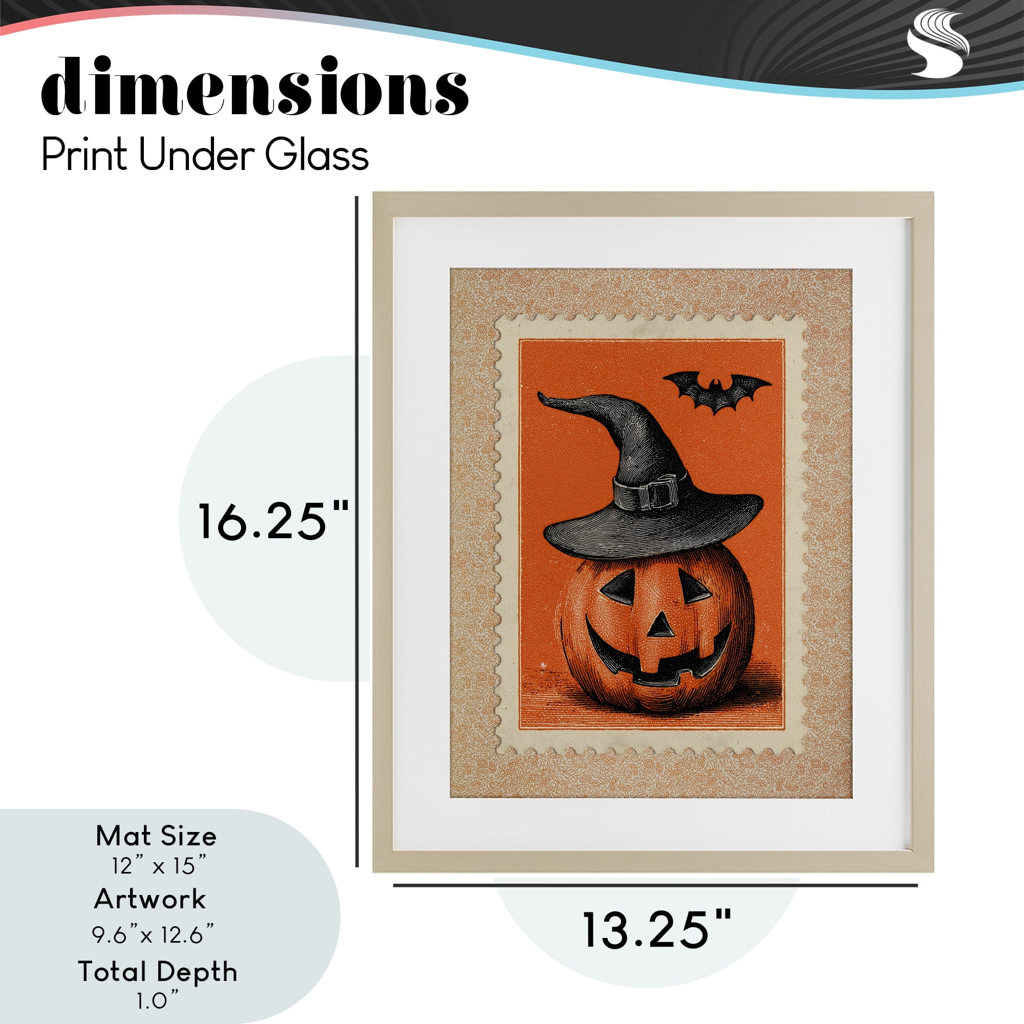 Vintage Jack-o-Lantern Stamp Birch Framed Print Under Glass, design by Arlington Prints