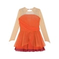 thumbnail image 5 of YiZYiF Kids Girls Figure Ice Skating Dress Rhinestones Splice Mesh Long Sleeve Tutu Skirt Dance Leotard Orange 12, 5 of 7