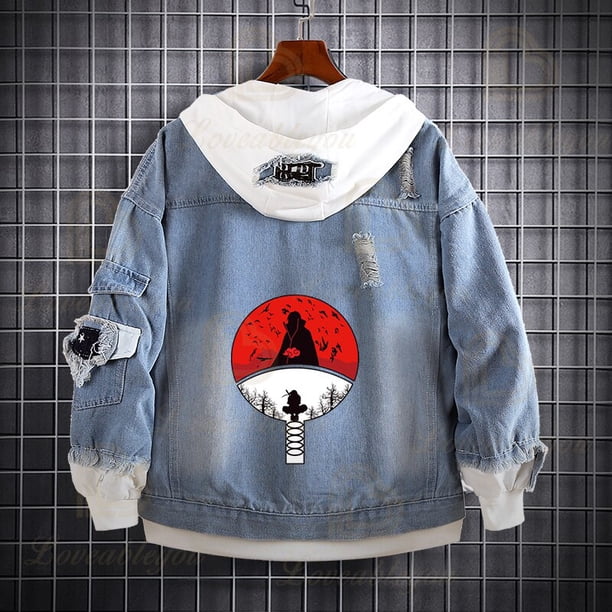 Anime Naruto Akatsuki Hole Denim Jacket Cosplay Jackets Clothes Costumes Men Hoodies Uzumaki Akatsuki Sakura Clothing TopsXXXL Gao Jinjia LED