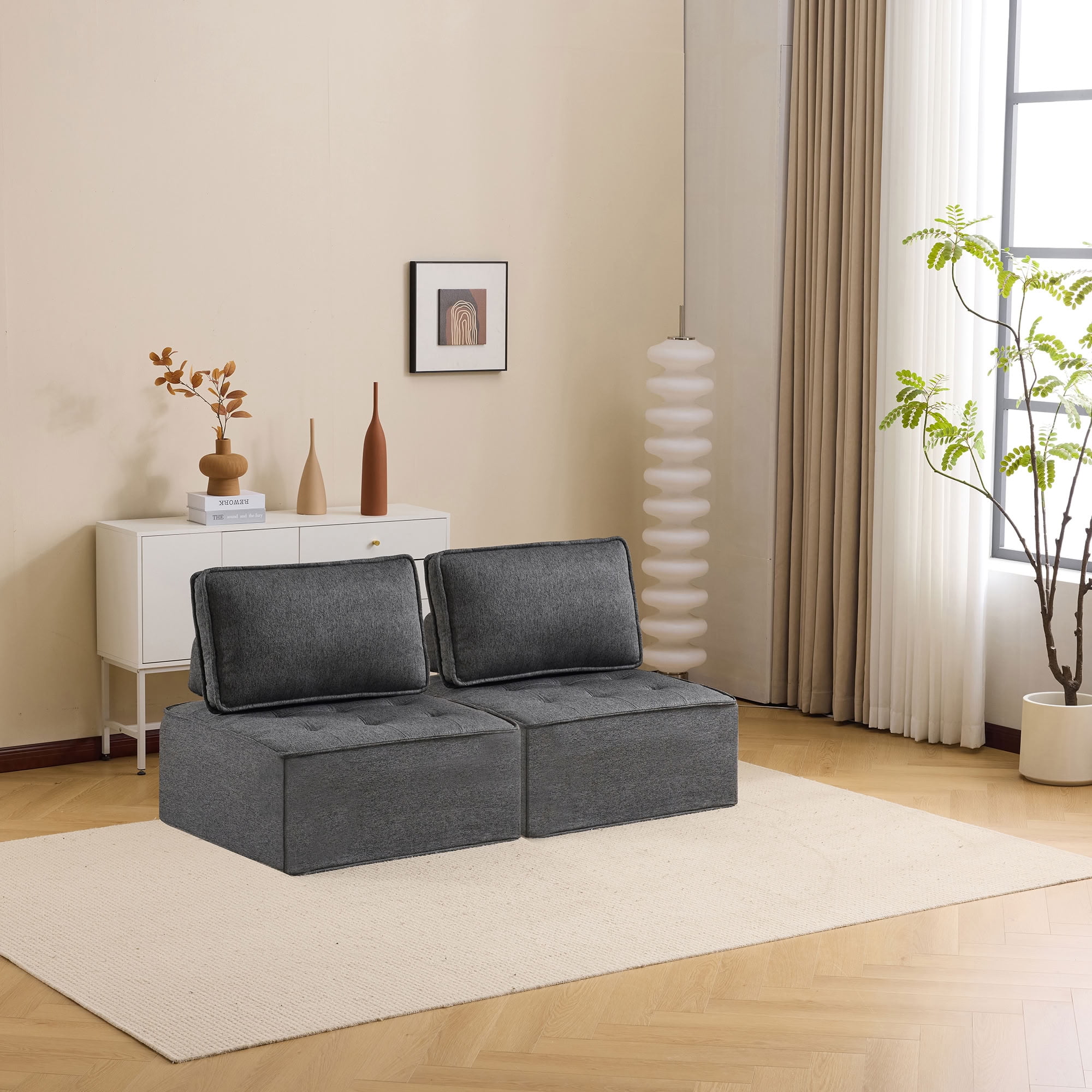 MAYEERTY Modular Single Seat Sofa Chair, Linen Freestanding Couch for Small Apartment Living Room Bedroom Study