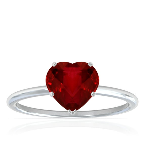 GemsNY July Birthstone - Dainty Heart Shape Four Prong Ruby Solitaire Ring (Grade - AAAA | 1.00cts.)