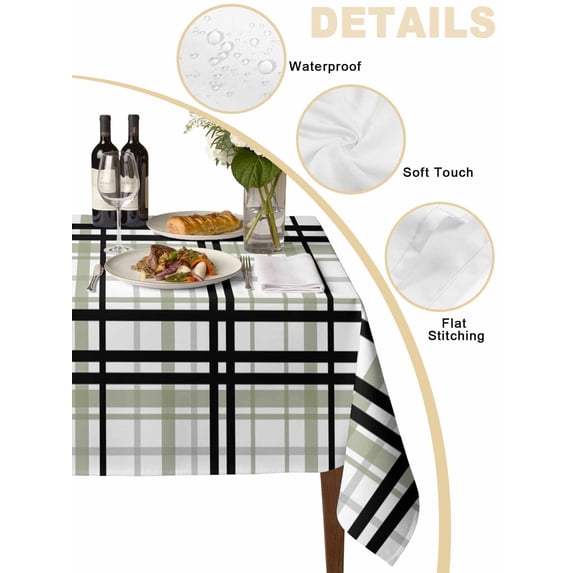 Sage Green Black Plaid Table Cloth, Farmhouse Green Black Checkered Waterproof Tablecloth for Rectangle Tables, Reusable Washable Fabric Table Cover for Restaurant Kitchen Dining Tables 60"x84"