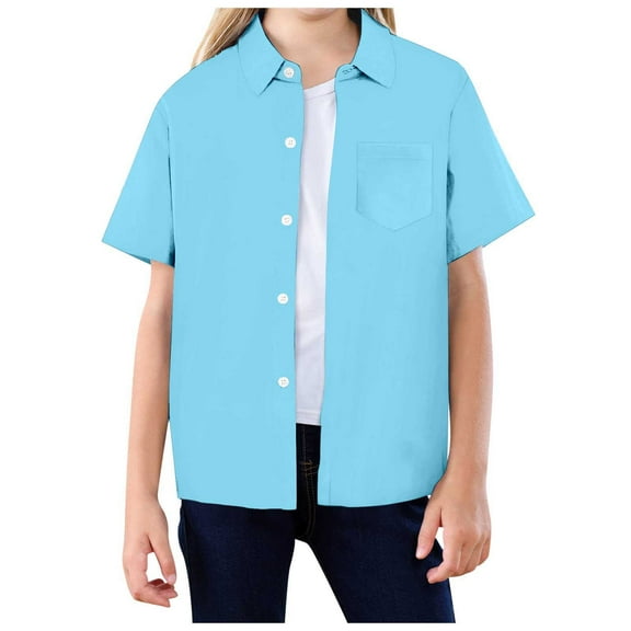 Boys Button Down Shirts Boys Formal Shirt Short Sleeve Sky Blue Shirt School Uniform For Boys