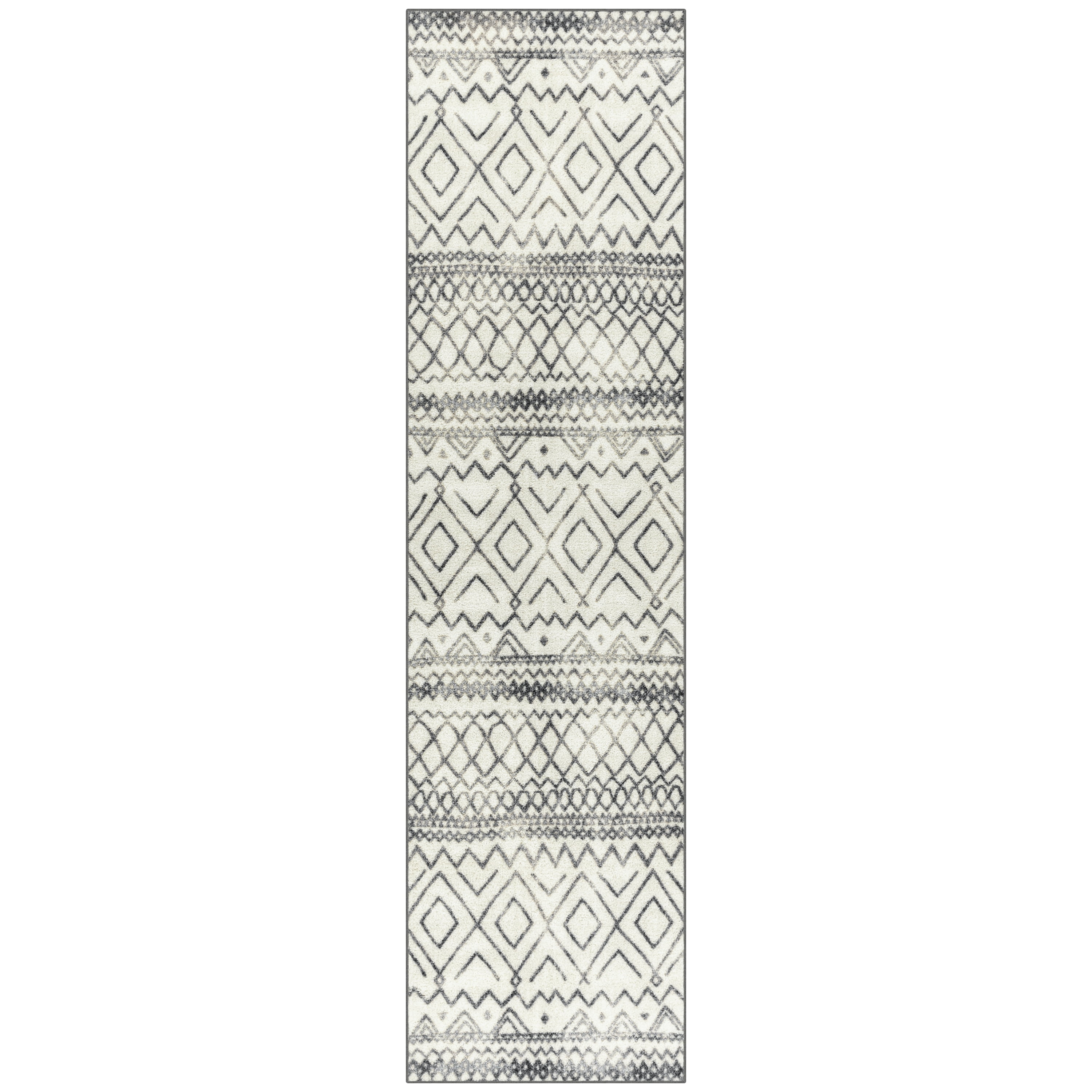 Distressed Boho Ivory Gray Diamond Print Area Rug Or Runner By Boho Ivory Gray Diamond Print Area Rug