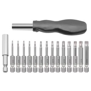 16Pcs Tournevis hexagonal tournevis Ensemble tournevis Six étoiles S2 Acier 1/4 Tournevis Conseil argent