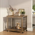 thumbnail image 3 of ACE-PET, 31.5" Furniture Style Dog Crate Side Table with Double Doors, Lift Top & Wheels, for Small-sized Dogs up to 30 LBS, 31.50"W x 21"D x 24.8"H (Rustic Brown), 3 of 10