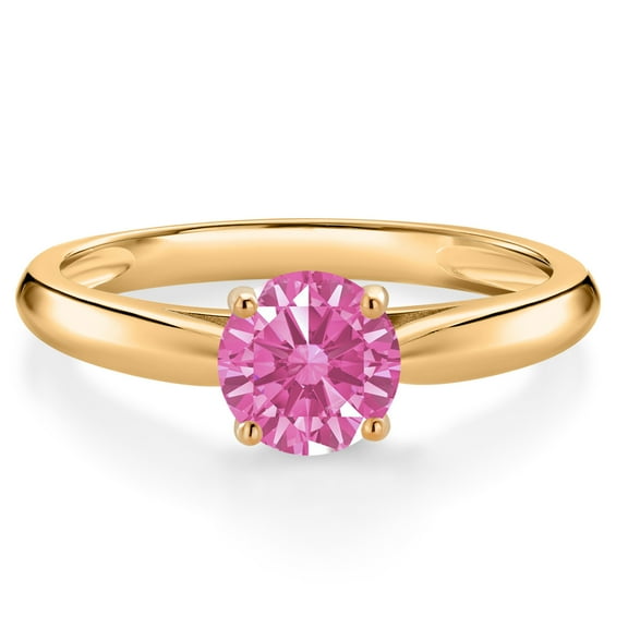 Gem Stone King 0.84 Ct Round Pink Zirconia 10K Yellow Gold Solitaire Engagement Ring (Size 5)