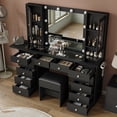 thumbnail image 2 of Vanity With Power Outlet, Vanity Desk With Mirror And 10 LED Lights, Makeup Vanity With 12 Drawers And 2 Cabinets, Fold-Up Panel, Glass Top Vanity Table With Chair For Bedroom Valentine's Day Gift, 2 of 8