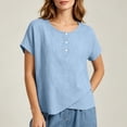 thumbnail image 6 of cocolona Summer Tops for Women Short Sleeve Crew Neck Button Asymmetrical Hem Shirts Dressy Casual Solid Color Blouses, 6 of 6