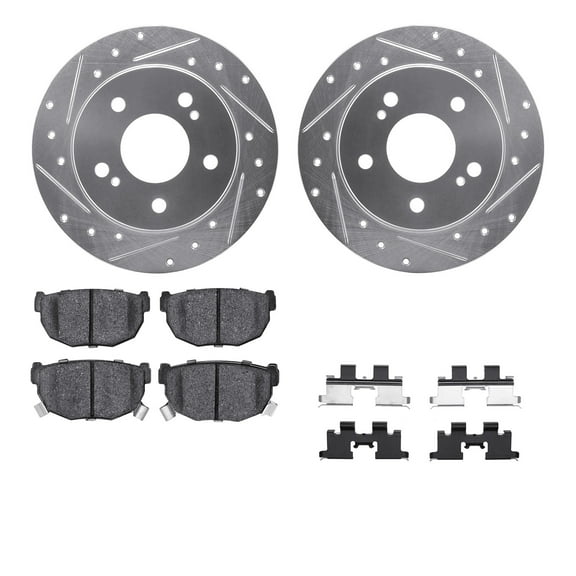 Dynamic Friction Company Rear Brake Rotors-Drilled and Slotted-Silver with 5000 Advanced Brake Pads includes Hardware 7512-67048