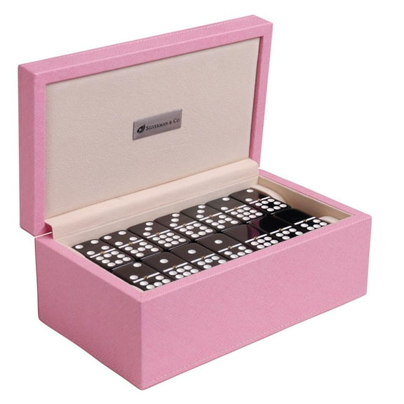 Silverman & Co. Double 9 Large Black Domino Set - Pink Case