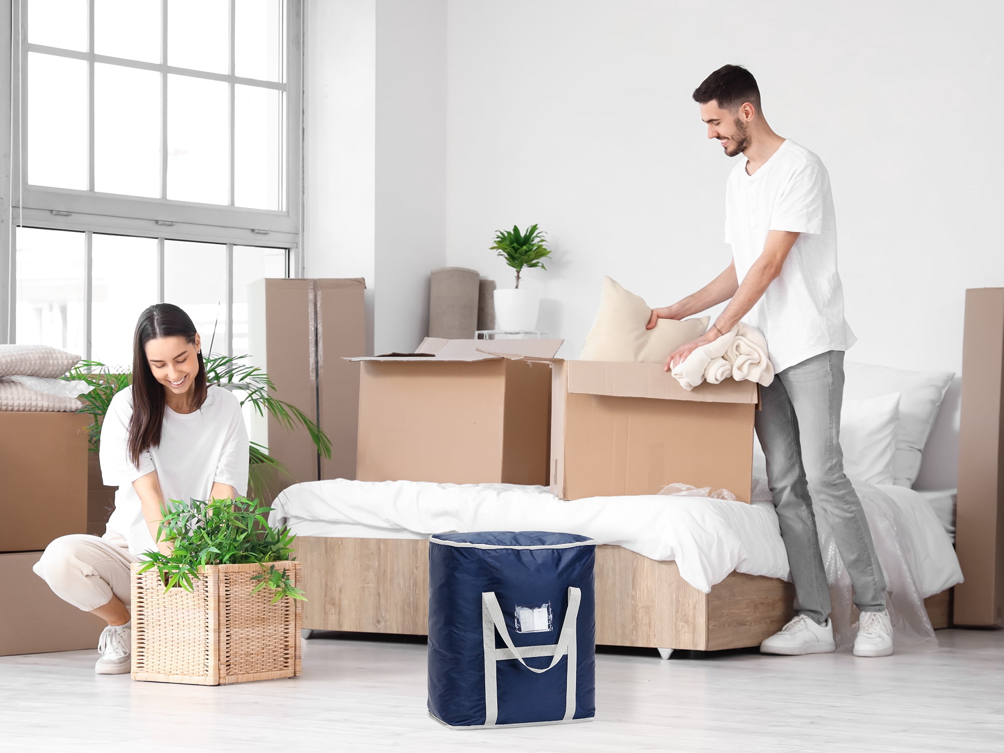 Unique Bargains 1 Pack Clothes Storage Bags Moving Bags Blue 20*16*20in