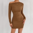 thumbnail image 6 of JIAYUE Women's Dress Mini Off Shoulder Slant Neck Long Sleeve Bodycon With Ruffle Casual Party Wear Trendy Female Dresses, 6 of 7