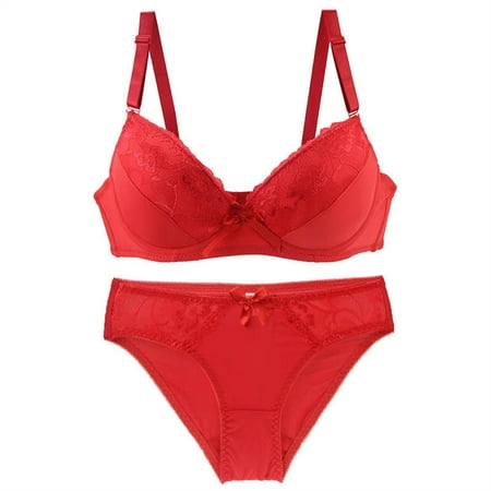 Weikingp Seamless Bra Bra And Underwear Set Women s Underwire Lace Bras And Bikini Pan Ties SetsPush Up Bra And Panty Sets For Women Red 75B Clearance