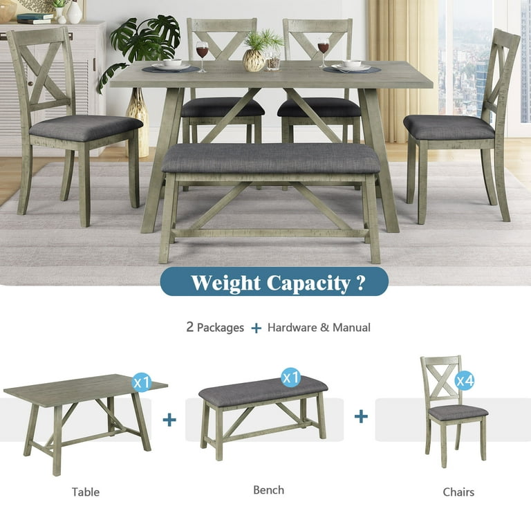 Family Set 6 Piece Dining Table Set Wood Dining Table and chair
