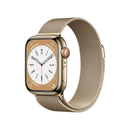 Apple Watch Series 8 GPS + Cellular 41mm Gold Stainless Steel Case with Gold Milanese Loop. Fitness Tracker, Blood Oxygen & ECG Apps, Always-On Retina Display