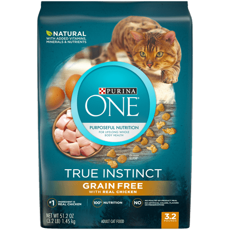Purina One Grain Free High Protein True Instinct with Real Chicken Dry Cat Food, 3.2