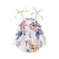 thumbnail image 3 of Douhoow Baby Girl Suspender Jumpsuits Casual Flower Print Round Neck Bow Lace-Up Triangle Romper, 3 of 9
