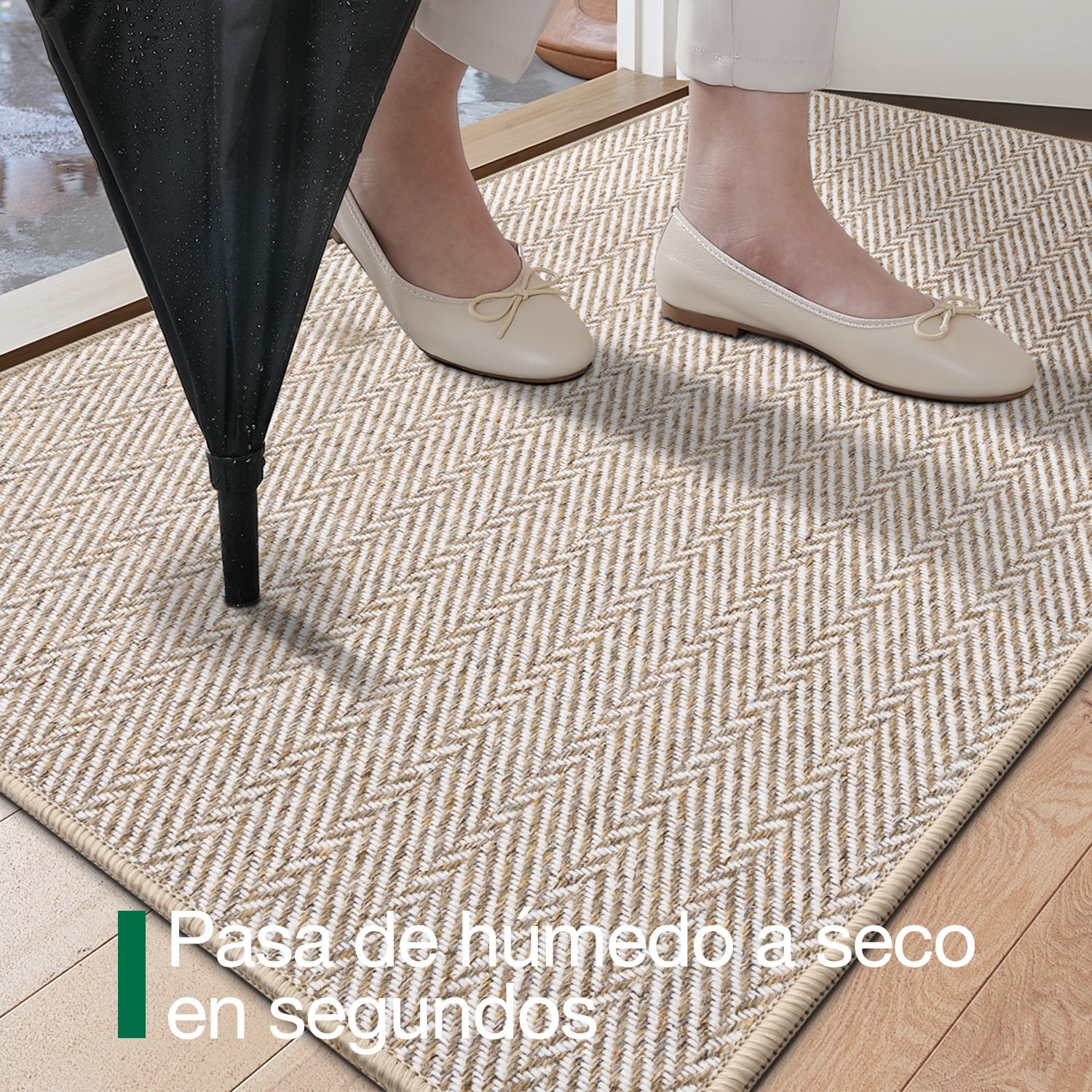FRABE Ultra Thin Indoor Door Mat Non Slip, Low Profile Entryway Mat, Pet Friendly Doormat with Herringbone Design for Inside, Patio, Porch, Beige, 48x72
