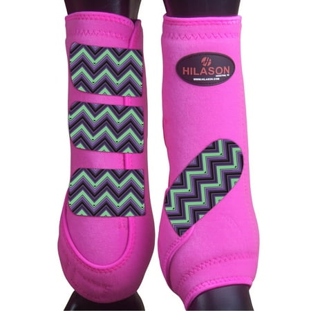 Large Hilason Horse Medicine Sports Boots Rear Hind Leg Pink Chevron