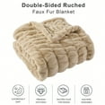 thumbnail image 5 of Battilo Beige Faux Fur Throw Blanket,Double Side Reversible Rabbit Fur Blanket,Tan Blanket,50"x60", 5 of 8