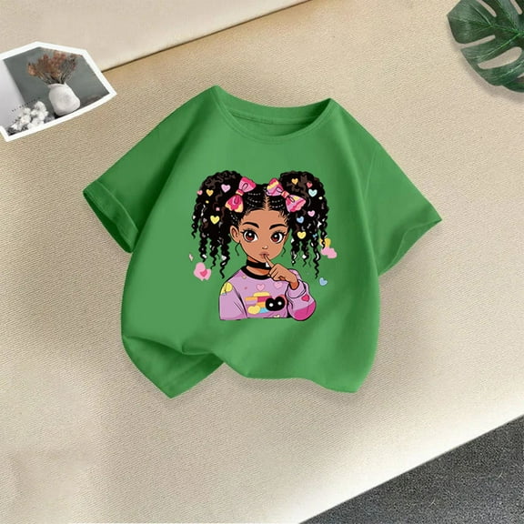 Spazoro Toddler Girls T-shirts, Summer Crewneck Casual Graphic Tee Short Sleeve Tops Army Green Size 3-12T