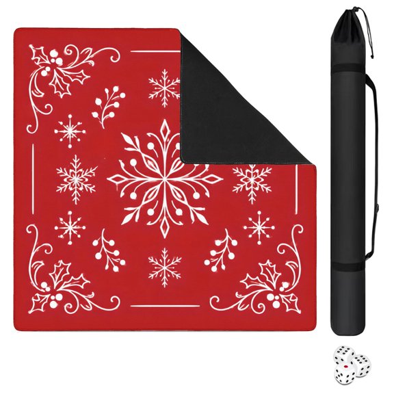 Mahjong Mat for Table 31.5" x 31.5" Red White Snowflake Holly Festive Anti Slip Noise Reduction Padded Board Game Table Mat for American Mahjong with Carrying Bag
