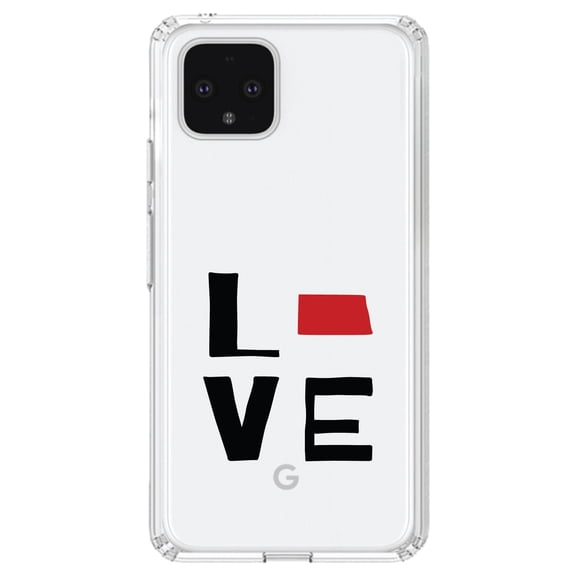DistinctInk Clear Shockproof Hybrid Case for Google Pixel 4 XL (6.3" Screen) - TPU Bumper Acrylic Back Tempered Glass Screen Protector - North Dakota - Love Black & Red