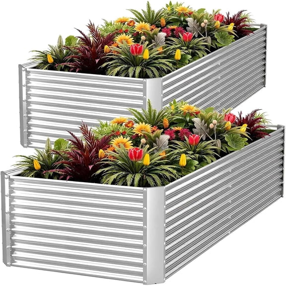 2-Pack 8 ft x 3 ft Tall 16 in Deep Galvanized Steel Raised Garden Bed