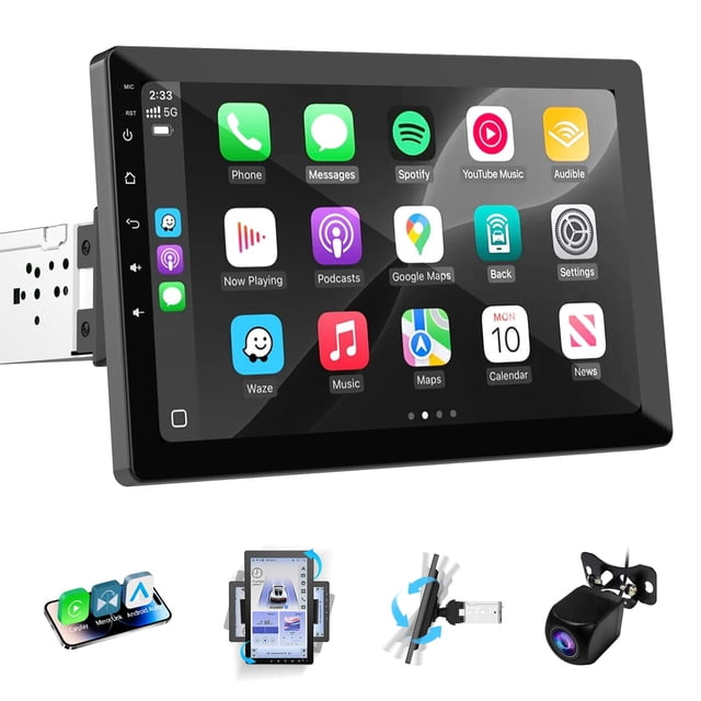 Audio estéreo para coche de 10.1 pulgadas Single Din con CarPlay y Android