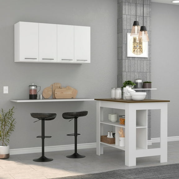 FM FURNITURE Caledon 2-Piece Modern Engineered Wood Kitchen Set in White/Walnut
