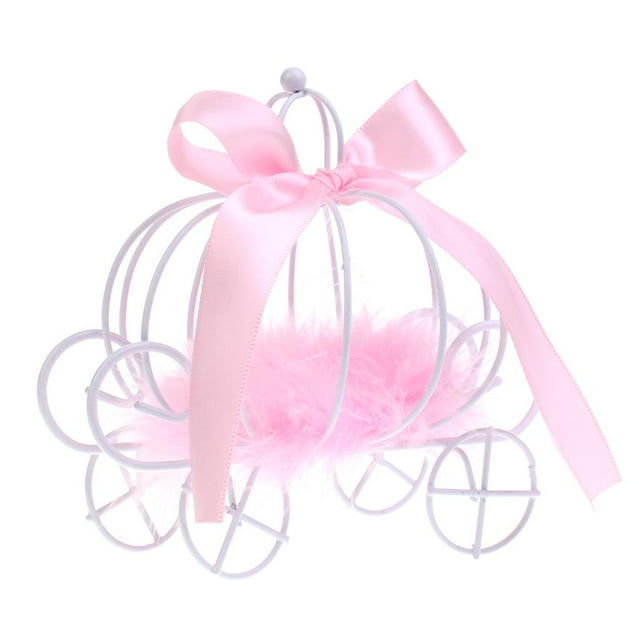 Caja de dulces metálica con forma de calabaza y cintas, ideal como obsequio para la fiesta nupcial. rosado