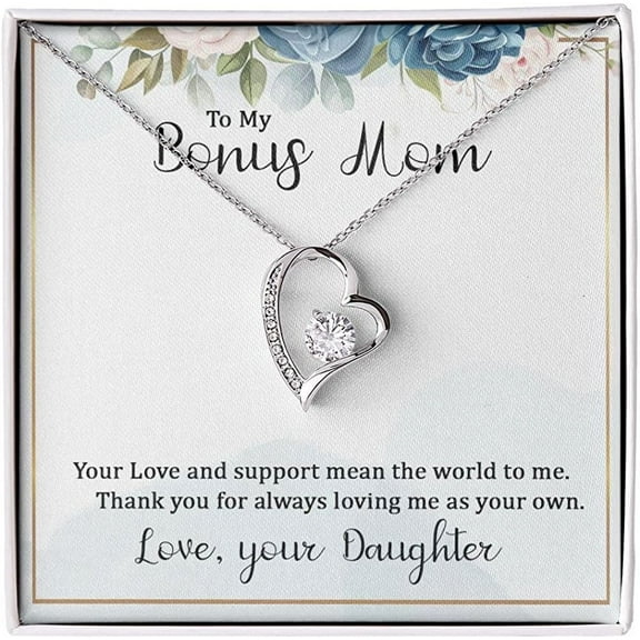 to My Bonus Mom Forever Love Pendant Necklace, White Forever Love Necklace