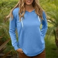 thumbnail image 2 of XPMWRP Women's Athletic Hoodies Trendy V Neck Sweatshirts Long Sleeve Drawstring Solid Color Pullover Fall Winter Casual Loose Fit Sweatshirts Blue XL, 2 of 4