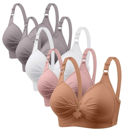 REORIAFEE Underwire Bras for Women 5PC No Underwire Full Coverage Bra Supportive Push Up Breathable Underwear Spaghetti Straps Comfort Soft Lingerie Multicolor M