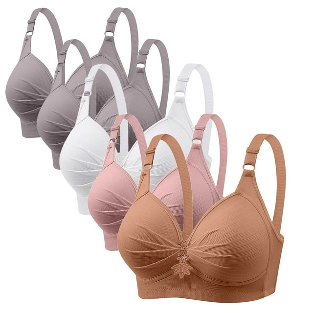 Pisexur 5PC Womens Bras No Underwire Seamless Pleated Full Coverage Bra Wireless Bras for Women Solid Color High Support Everyday Bra Underwear Plus Size Bras for Women