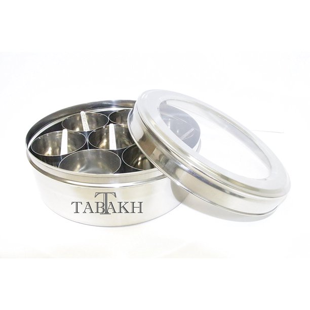 Tabakh Stainless Steel Masala Dabba/Spice Container Box with 7 Spoons