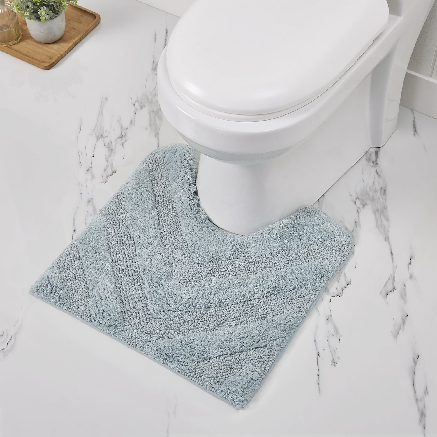 Better Trends 2 Piece Bathroom Rug Set 100% Cotton Extra Soft Tufted Bath Rug Water Absorbent Non-Slip Bath Mat Machine Washable (Blue) Hugo Collection