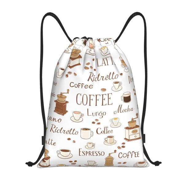 Fotbe Coffee Bolsa Mochila con Cordón Estampada, Bolsa de Gimnasio Deportiva, Bolsa Cinch, Bolsa con Cordón para Hombres y Mujeres-Small