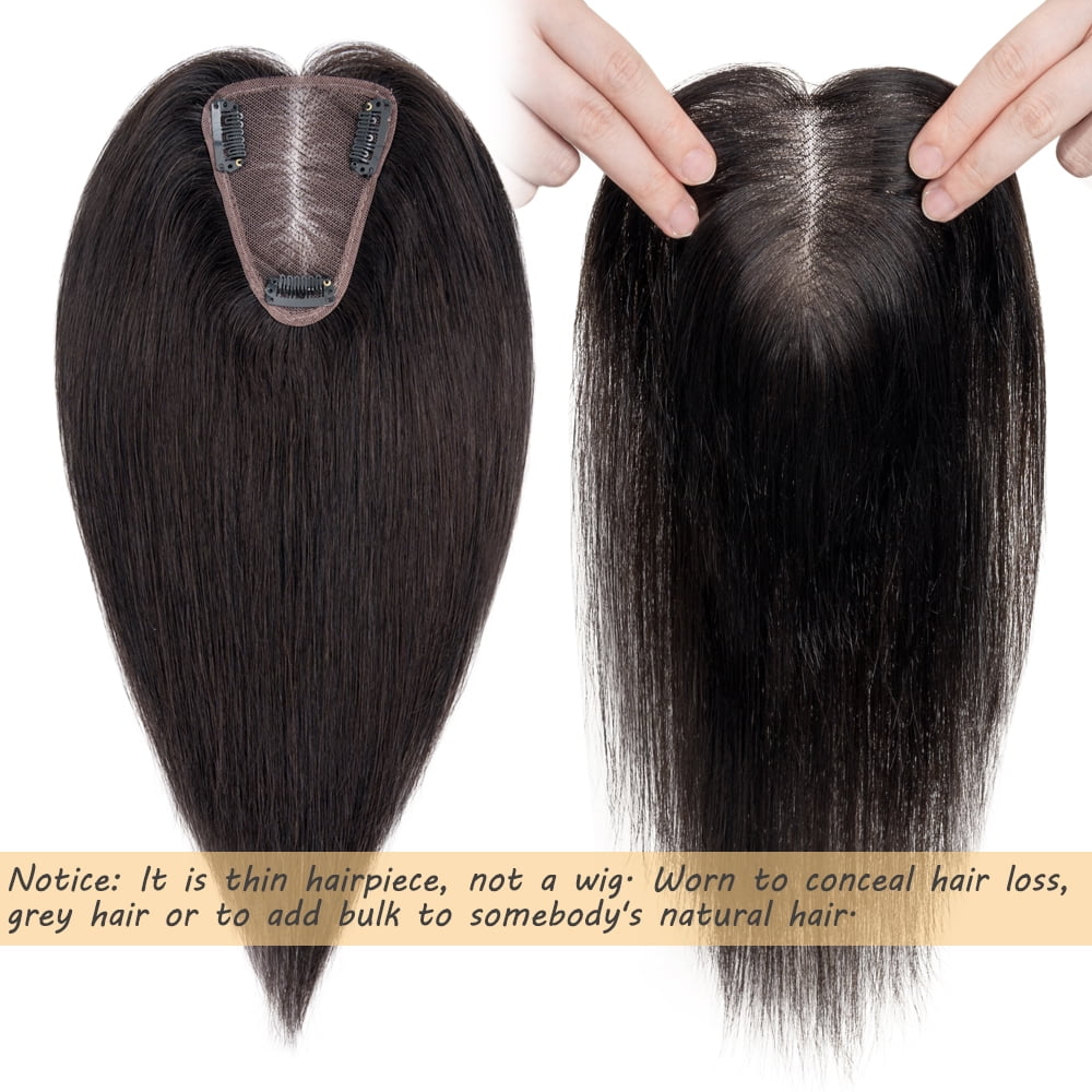 Benehair Clip In Hairpiece 100% Remy Real Human Hair Topper Hair Piece Wigs Handtied Lace Base For Woman Thin Hair Loss Top Piece 8cmx10cm Black