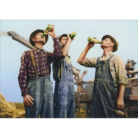 Avanti Press Farmers Drinking from Beer Bottles Vintage Photo Funny / Humorous Birthday Card