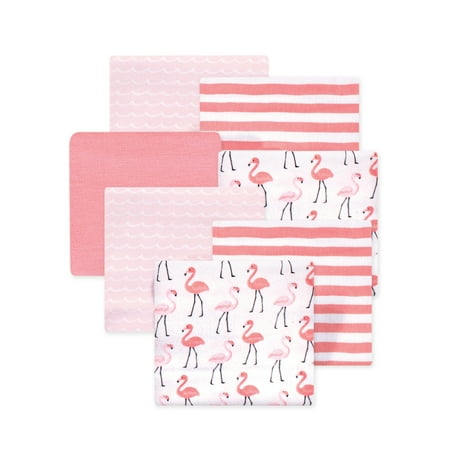 Little Treasure Hudson Baby Girls Cotton Poly Flannel Receiving Blankets 7-Pack, Pink Flamingos, 30x30 inches
