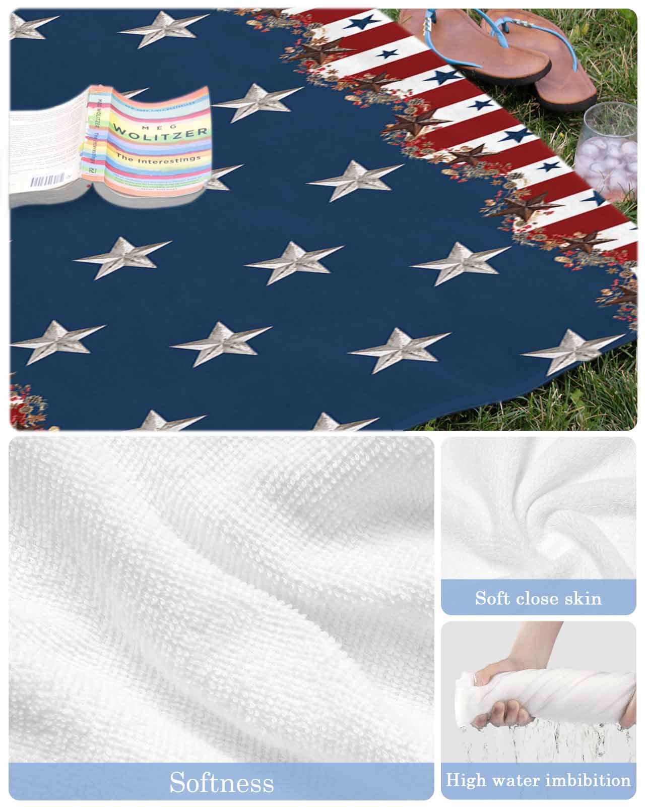 Country Star Farm Beach Towels Oversized Super Absorbent, Red Blue Patriots Stripe American Flag Lightweight Bath Towel Quick Dry Sets For Bathroom/Pool/Rv Camping/Beach Play/Gym Room/Picnic 23"x47"