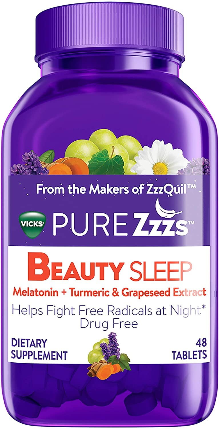 ZzzQuil Pure Zzzs Beauty Sleep Melatonin Sleep Aid Tablets, 48 ct, with