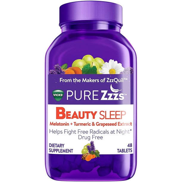ZzzQuil Pure Zzzs Beauty Sleep Melatonin Sleep Aid Tablets, 48 ct, with