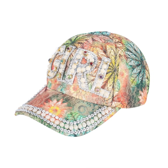 Gsakboxl Hat With Fan Women Sparkling Rhinestone Colorful Floral & Star Printed Adjustable Soft Baseball Cap Breathable Anti UV Casual Summer Duckbill Sun Visor Hat Brown